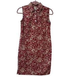 Talbots Vtg Womens Size 2 Petite Red Floral Sleeveless Collared Dress Y2K Preppy